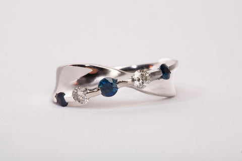 Ladies PT900 Platinum Bypass Sapphire and Diamond Ring