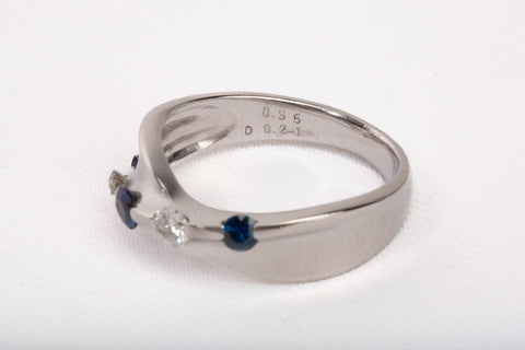 Ladies PT900 Platinum Bypass Sapphire and Diamond Ring