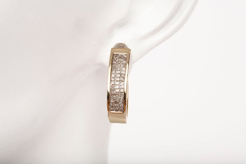 Ladies 14k Yellow Gold Oval Shaped Hoops with Diamond Accents
