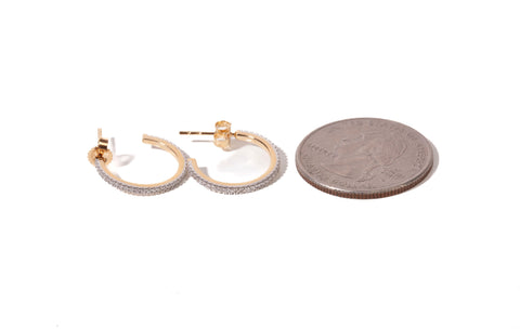 Ladies 14k Two-Tone Pave Diamond J Hoop Earrings