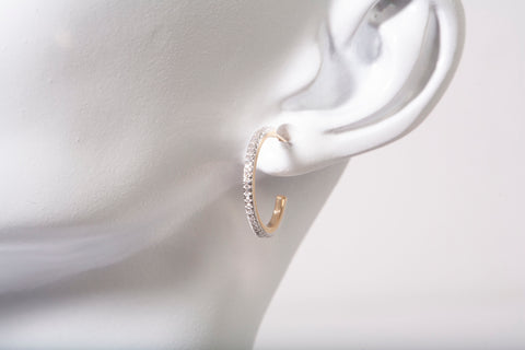 Ladies 14k Two-Tone Pave Diamond J Hoop Earrings