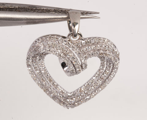 Ladies 10K White Gold Multi Diamond Large Heart Pendant