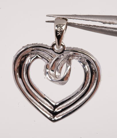 Ladies 10K White Gold Multi Diamond Large Heart Pendant