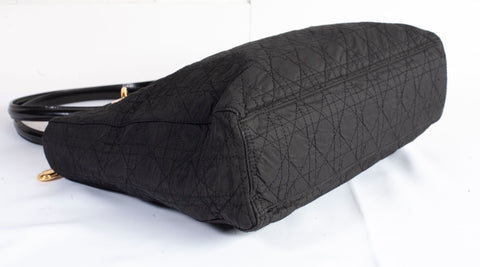 Authentic Christian Dior Black Nylon Cannage Lady Dior Tote Bag
