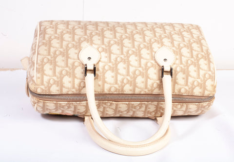 Authentic Christian Dior Beige Embroidered Diorissmo Boston Bag