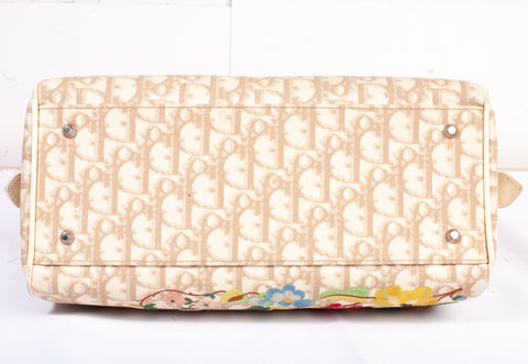 Authentic Christian Dior Beige Embroidered Diorissmo Boston Bag