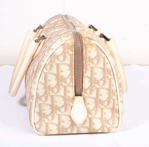 Authentic Christian Dior Beige Embroidered Diorissmo Boston Bag