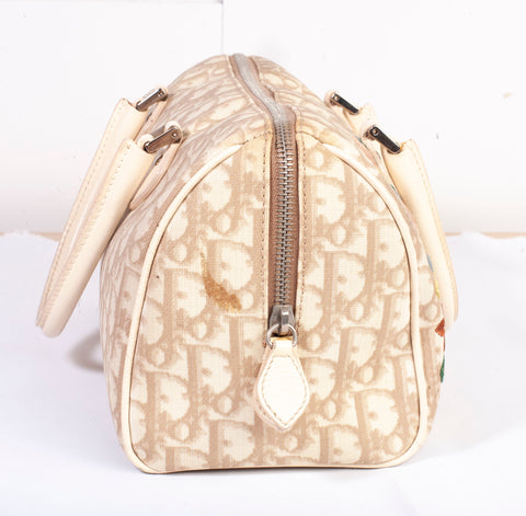 Authentic Christian Dior Beige Embroidered Diorissmo Boston Bag