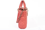 Authentic Christian Dior Coral Small Lady D-Joy Lambskin Cannage Handbag