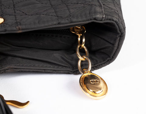 Authentic Christian Dior Black Nylon Cannage Lady Dior Tote Bag