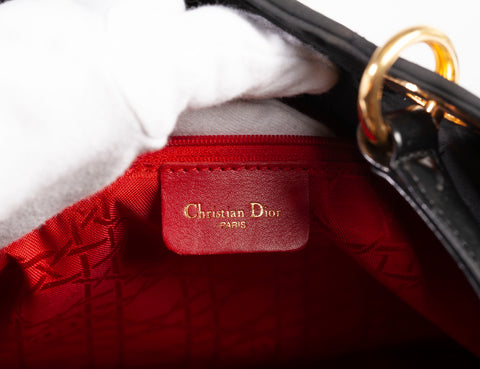 Authentic Christian Dior Black Nylon Cannage Lady Dior Tote Bag