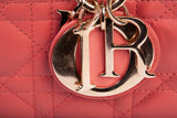Authentic Christian Dior Coral Small Lady D-Joy Lambskin Cannage Handbag