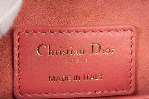Authentic Christian Dior Coral Small Lady D-Joy Lambskin Cannage Handbag