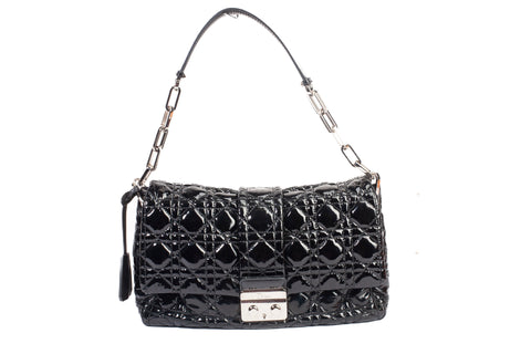 Authentic Christian Dior Patent Cannage New Lock Flap Black