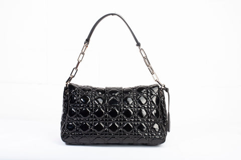 Authentic Christian Dior Patent Cannage New Lock Flap Black