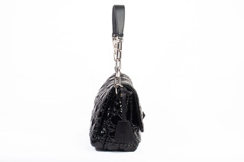 Authentic Christian Dior Patent Cannage New Lock Flap Black