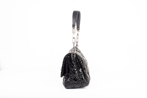 Authentic Christian Dior Patent Cannage New Lock Flap Black