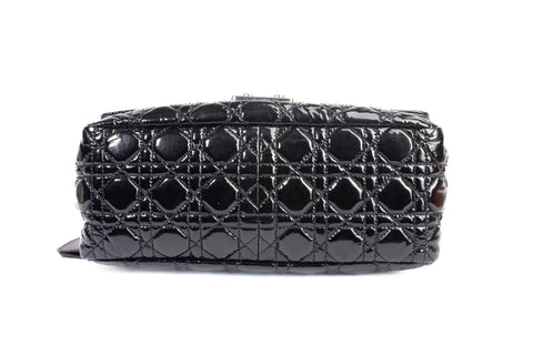 Authentic Christian Dior Patent Cannage New Lock Flap Black