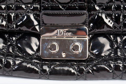 Authentic Christian Dior Patent Cannage New Lock Flap Black