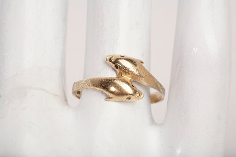 Ladies 14k Yellow Gold Bypass Dolphin Ring