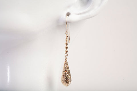 Ladies 14k Yellow Gold Diamond Cut Teardrop Dangle Earrings