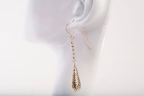Ladies 14k Yellow Gold Diamond Cut Teardrop Dangle Earrings