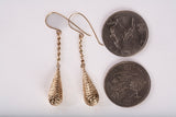 Ladies 14k Yellow Gold Diamond Cut Teardrop Dangle Earrings