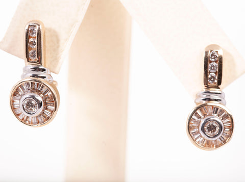 Ladies 14k Yellow Gold Diamond MultiCut Drop Earrings 1.26CTW
