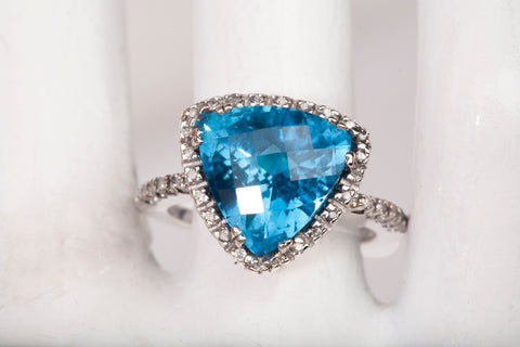 EFFY 14k White Gold Trillion-Cut Blue Topaz and White Diamond Accents Ring