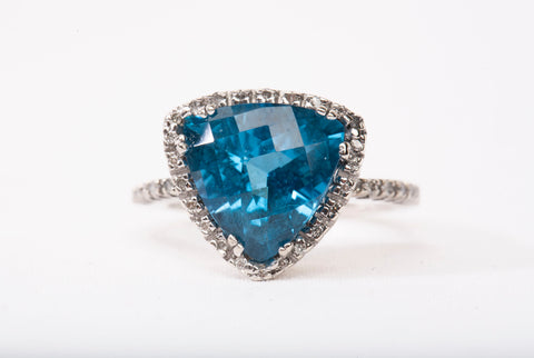 EFFY 14k White Gold Trillion-Cut Blue Topaz and White Diamond Accents Ring