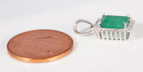 Ladies 18k White Gold Emerald with Diamond Accents Pendant