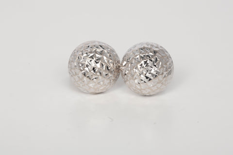 Unisex 18k White Gold Diamond Cut Half Dome Stud Earrings