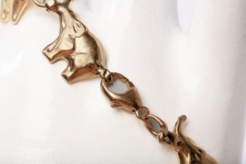 Ladies 14k Yellow Gold Elephant Charm Link Bracelet Size 6.25"