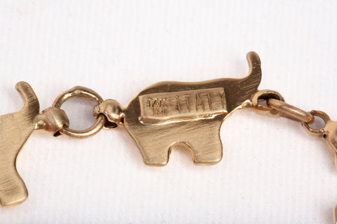 Ladies 14k Yellow Gold Elephant Charm Link Bracelet Size 6.25"