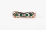 Ladies 14k Two-Tone Channel Set Diamond and Emerald Half Eternity Band