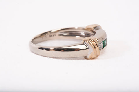 Ladies 14k Two-Tone Channel Set Diamond and Emerald Half Eternity Band