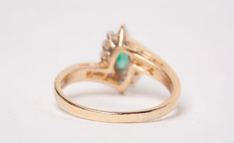 Ladies 10k Yellow Gold Emerald with Diamond Accents Bypass Ring