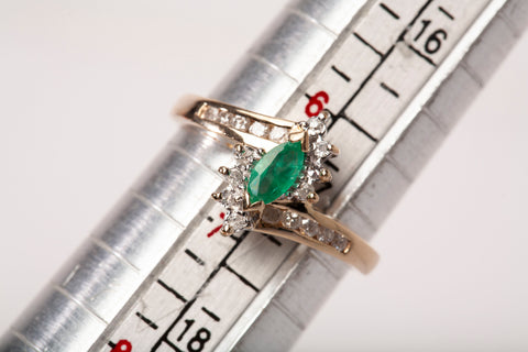 Ladies 10k Yellow Gold Emerald with Diamond Accents Bypass Ring