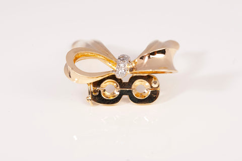 Ladies 14k Yellow Gold Bow Pearl Strand Enhancer w/ Diamonds 0.05CTW