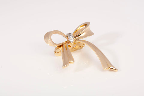 Ladies 14k Yellow Gold Bow Pearl Strand Enhancer w/ Diamonds 0.05CTW