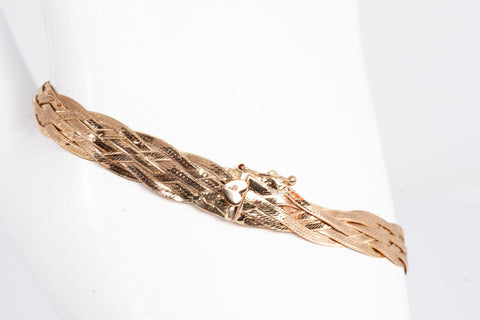 Ladies 14k Yellow Gold Herringbone Braided Bracelet