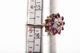 Ladies 10k Yellow Gold Ruby Flower Ring with Diamond Accents Size 4.75"