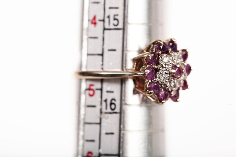 Ladies 10k Yellow Gold Ruby Flower Ring with Diamond Accents Size 4.75"