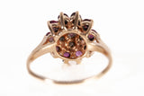 Ladies 10k Yellow Gold Ruby Flower Ring with Diamond Accents Size 4.75"