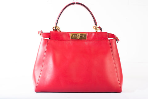 Authentic Fendi Selleria Peekaboo Red Large Satchel Bag