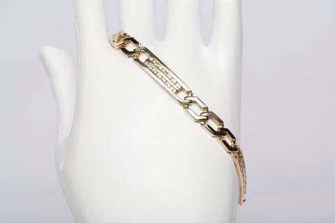 14k Yellow Gold Figaro Style Diamond Bracelet Size 7.5"