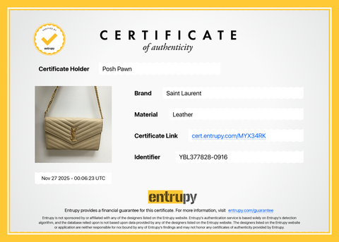 Authentic Saint Laurent Classic Cassandre Chain Wallet in Beige Grain De Poudre Leather