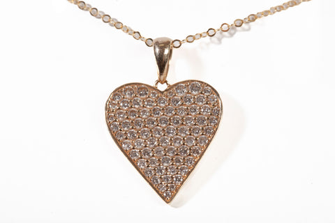 Ladies 14k Yellow Gold Pave Diamond Flat Heart Pendant