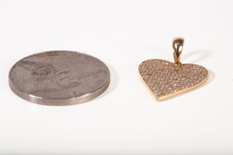 Ladies 14k Yellow Gold Pave Diamond Flat Heart Pendant