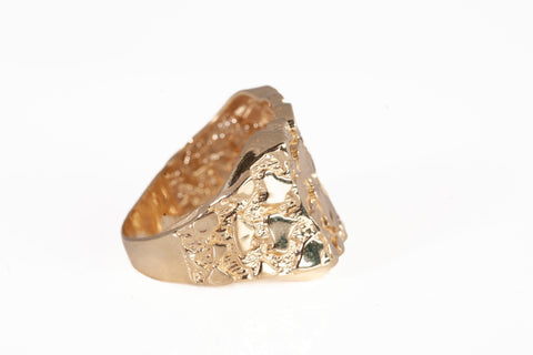 Gentlemen's 10k Yellow Gold Nugget Diamond Cut Pinky Ring